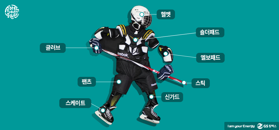 아이스하키 글러브, 아이스하키 팬츠, 아이스하키 스케이트, 아이스하키 헬멧, 아이스하키 숄더패드, 아이스하키 엘보패드, 아이스ㅏ키 스틱, 아이스하키 신가드