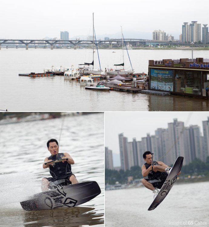 웨이크보드를 타는 모습