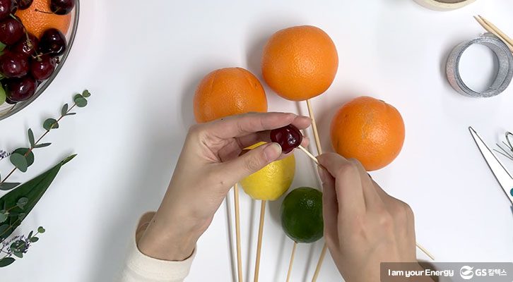 체리 꽂기, 과일 꽃다발, 크라프트 포장, 꽃다발 포장